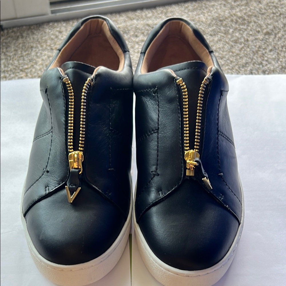 Vionic Black Leather Sneakers with Gold Zipper